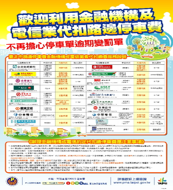 臺北市路邊多元便捷停車費繳費宣導單
