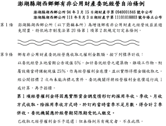 澎湖縣湖西鄉鄉有非公用財產委託經營自治條例