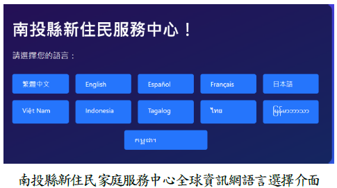 南投縣新住民家庭服務中心全球資訊網語言選擇介面