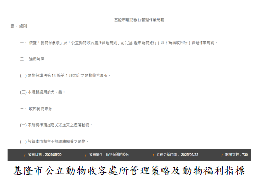 基隆市公立動物 收容處所管理策略及動物福利指標