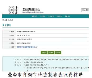 臺南市自辦市地重劃審查收費標準