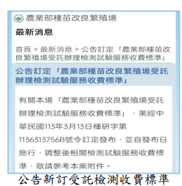 公告新訂受託檢測收費標準