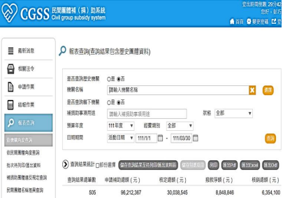 CGSS系統使用操作畫面
