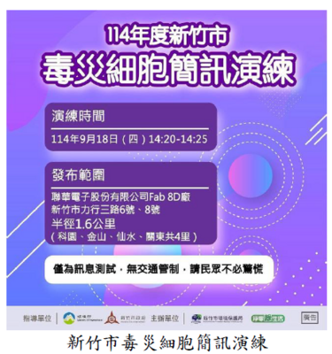 新竹市毒災細胞簡訊演練