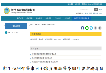 衛生福利部醫事司全球資訊網醫療網計畫業務專區