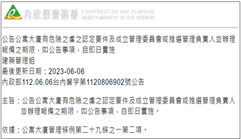 內政部公告有危險之虞公寓大廈認定要件及報備期限