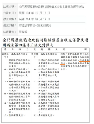修正金門縣歷經戰地政務時期補償基金收支保管及運用辦法
