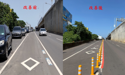 雙向自行車道已設置車道區隔軟桿並改善違停占用情形