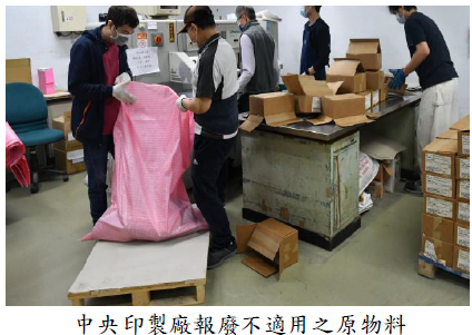 中央印製廠報廢不適用之原物料