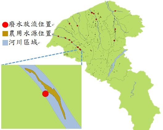 未經許可逕於河川區域內放流廢水之事業分布圖
