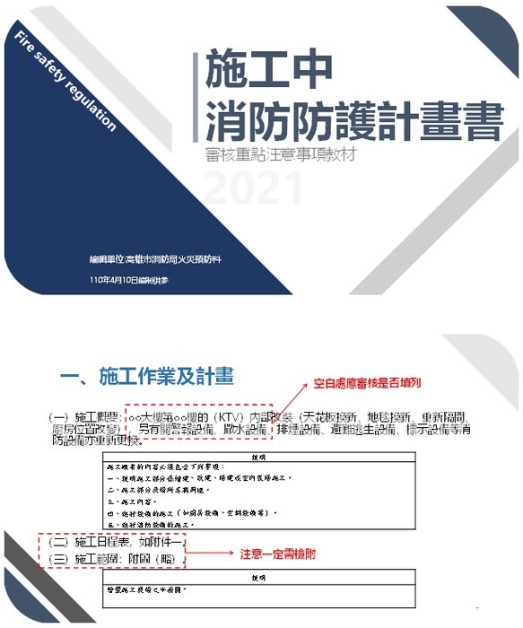 施工中消防防護計畫書審核重點注意事項教材(摘錄)