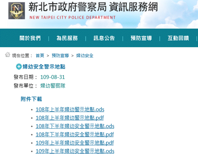新北市婦幼安全警示地點公告情形
