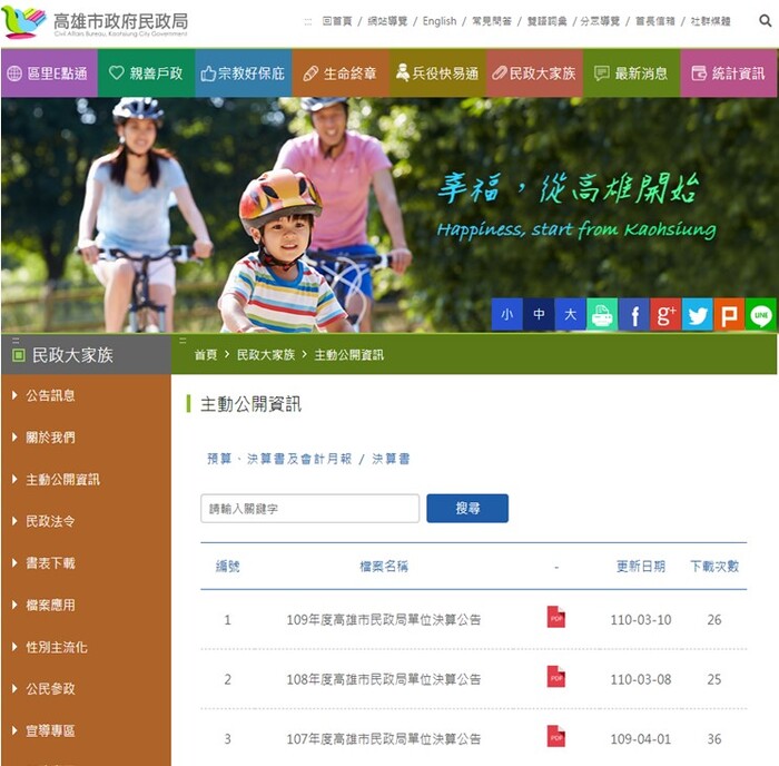 高雄市政府民政局主動公開資訊專區