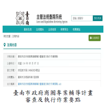 臺南市政府商圈專案輔導計畫審查及執行作業要點