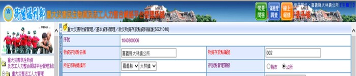 衛生福利部重大災害民生物資及志工人力整合網絡平台管理系統物資列管情形