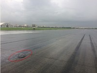 高雄機場跑道混凝土剝離損壞情形