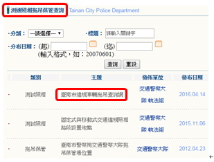 臺南市政府警察局測速照相拖吊保管查詢