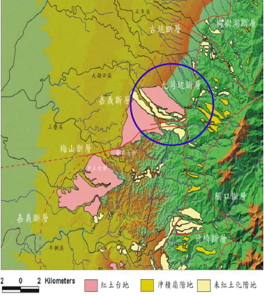 雲林縣境內九芎坑活動斷層範圍分布