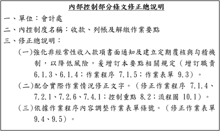 收款、列帳及解繳作業要點修正總說明