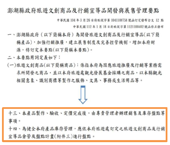 澎湖縣政府旅遊文創商品及行銷宣導品開發與展售管理要點
