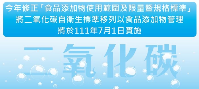 食藥署公告將二氧化碳改列食品添加物管理圖