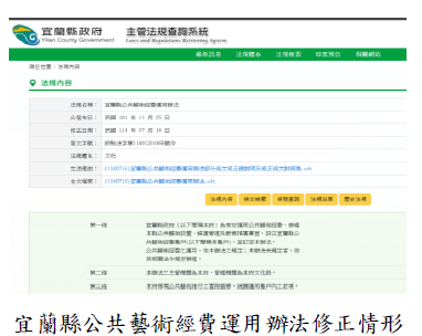 宜蘭縣公共藝術經費運用辦法修正情形