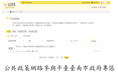 公共政策網路參與平臺臺南市政府專區