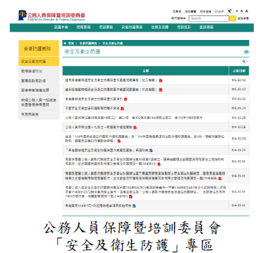 公務人員保障暨培訓委員會「安全及衛生防護」專區