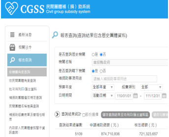 CGSS系統報表查詢頁面