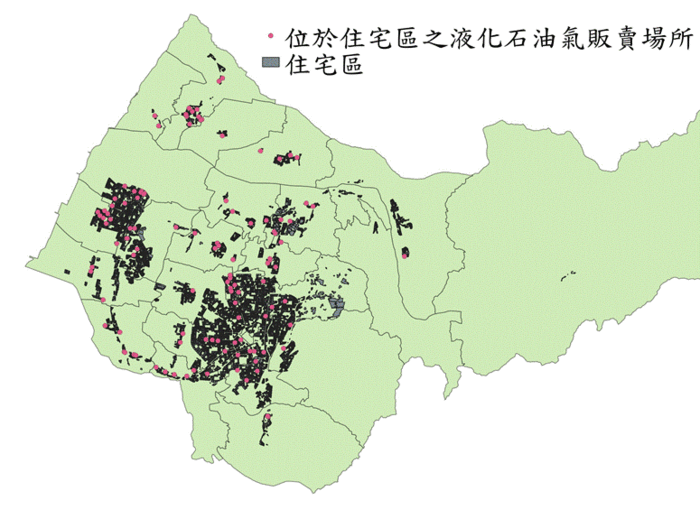臺中市液化石油氣販賣場所位於住宅區情形圖